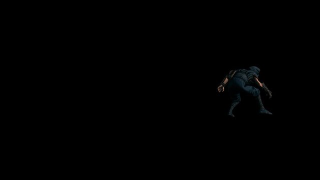 4K Ninja Sneaky Walking animation.3840&times;2160.7 Second Long.Transparent Alpha video.