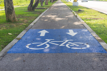 Bicycle sign or icon on the road in the park