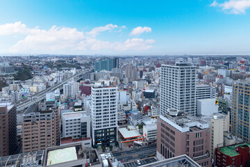 Yokohama cityscape and Minato Mirai bay side cityscape and  high rise office buildings and...