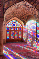 Wonderful morning view inside the Nasir al-Mulk Mosque, Iran