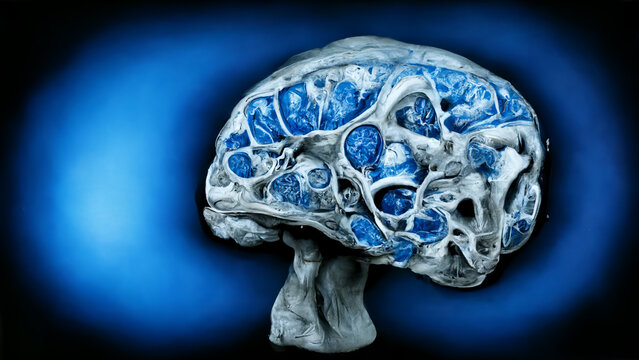 Brain Atrophy, Brain Degeneration Due To Aging, Ageing Brain, Multiple Sclerosis, Dementia Concepts  3d Rendering