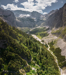 Aerial View of the Höllental at the Zugspitze in Germany