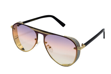 WOMENS OVERSIZED SUNGLASSES PINKOMBRE AVIATOR GRADIENT FLAT TOP LENS WITH GOLD GLITTER SIDE SHEILDS TOP FRONT VIEW