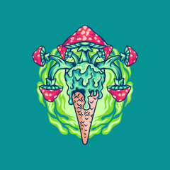 Mushroom Ice Cream Illustration