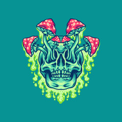 Magic Mushroom Skull Illustration