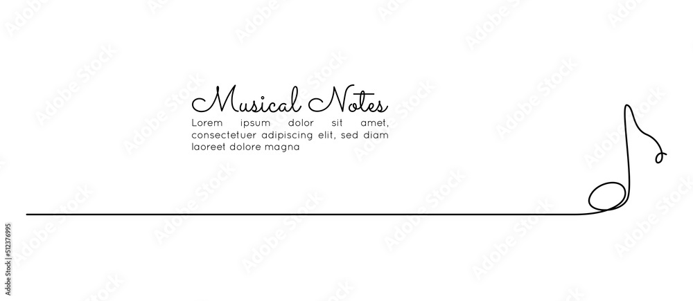 Leinwandbilder one continuous line drawing of musical single note. minimalist web banner and logo of music school o