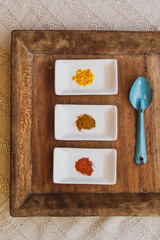 set of spices on a board