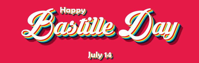 Happy Bastille Day, july 14. Calendar of july month on workplace Retro Text Effect, Empty space for text