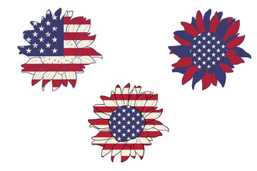 Set of 4th of July patriotic Sunflowers, American Flag Sunflower.