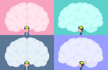 脳の形のフレームとナチュラルスタイル女性のセット