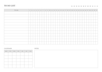 Note, scheduler, diary, calendar planner document template illustration. To do list.