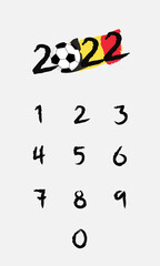 A number of the year 2022 with football(soccer) sport and German flag. The year custom number 0-9.  