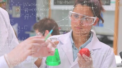 Animation of mathematical equations over diverse scientists vaccinating tomato - Powered by Adobe