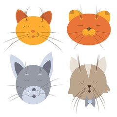 set of cartoon cat faces. vector illustration