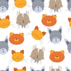 Seamless pattern cats. muzzles of cats.vector