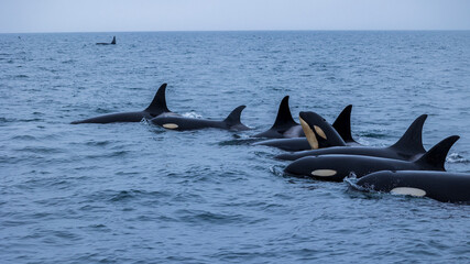 Fototapeta premium シャチの群れ 知床 羅臼 北海道 野生