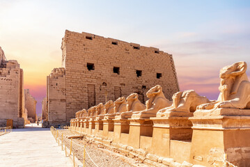 Karnak Temple entrance and Avenue of Sphinxes, Luxor, Egypt