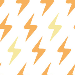 Lightning seamless pattern. Cute 00s and 90s doodle Retro style. Flat cartoon flash. Simple abstract trendy 2000s y2k texture for kid textile, paper, fabric. Vector childish surface