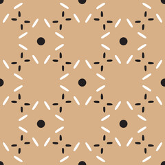 Geometric simple boho beige seamless pattern with abstract shapes. Vintage, retro mid century style texture for modern textile, fabric, home decor, wallpaper. Bohemian 60s background - 512382973