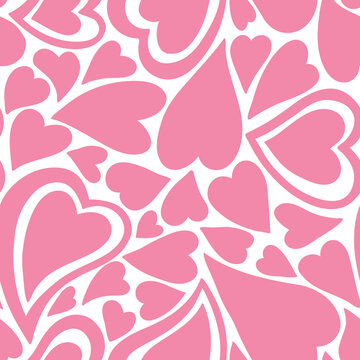Cute 00s and 90s doodle seamless pattern. Retro glamorous girl style. Flat cartoon abstract hearts. Trendy 2000s y2k texture for kid textile, paper, fabric. Vector Valentine day surface