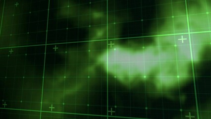 Animation of glowing green flames over grid - Powered by Adobe