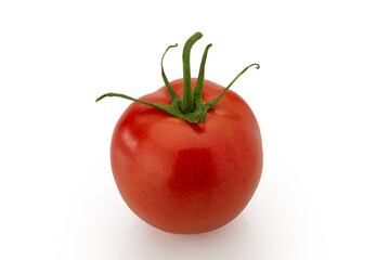 Smooth round red ripe tomato isolated on white, clipping path incluted