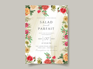 Wedding invitation card template with red roses design