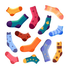 A collection of stylish socks of different textures. Sock collection. Vector illustration