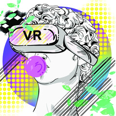 Vector abstract illustration of Greek statue of David in psychedelic style. Antique art.