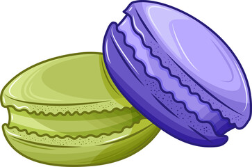 Vector green and purple macarons with stuffing