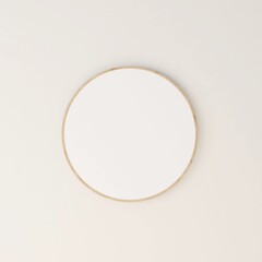 Round frame mockup on beige wall. 3d rendering, interior design, 3d illustration
