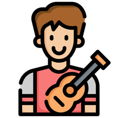 GUITAR PLAYER filled outline icon,linear,outline,graphic,illustration