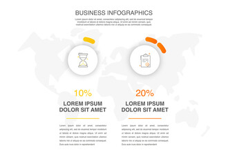 Business vector infographics with two circles and labels. Timeline visualization with 2 steps for diagram, flowchart, banner, presentations, web, content, levels, chart, graphic
