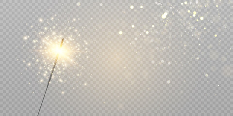 Festive Christmas sparkler. Festive design element. Magic light isolated effect. Vector