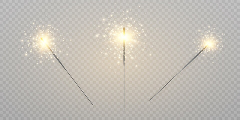 Festive Christmas sparkler. Festive design element. Magic light isolated effect. Vector