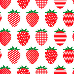 Seamless pattern strawberry ornament cage dot stripes hearts vector Illustration