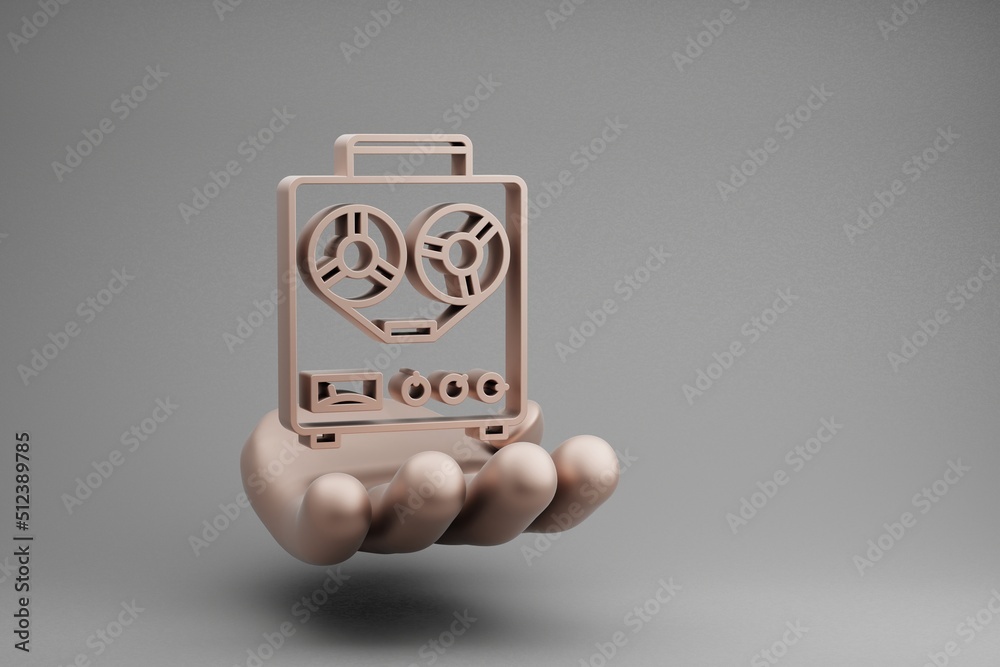 Aufkleber beautiful abstract illustrations golden hand holding musical old audio recorder symbol icon on a gra