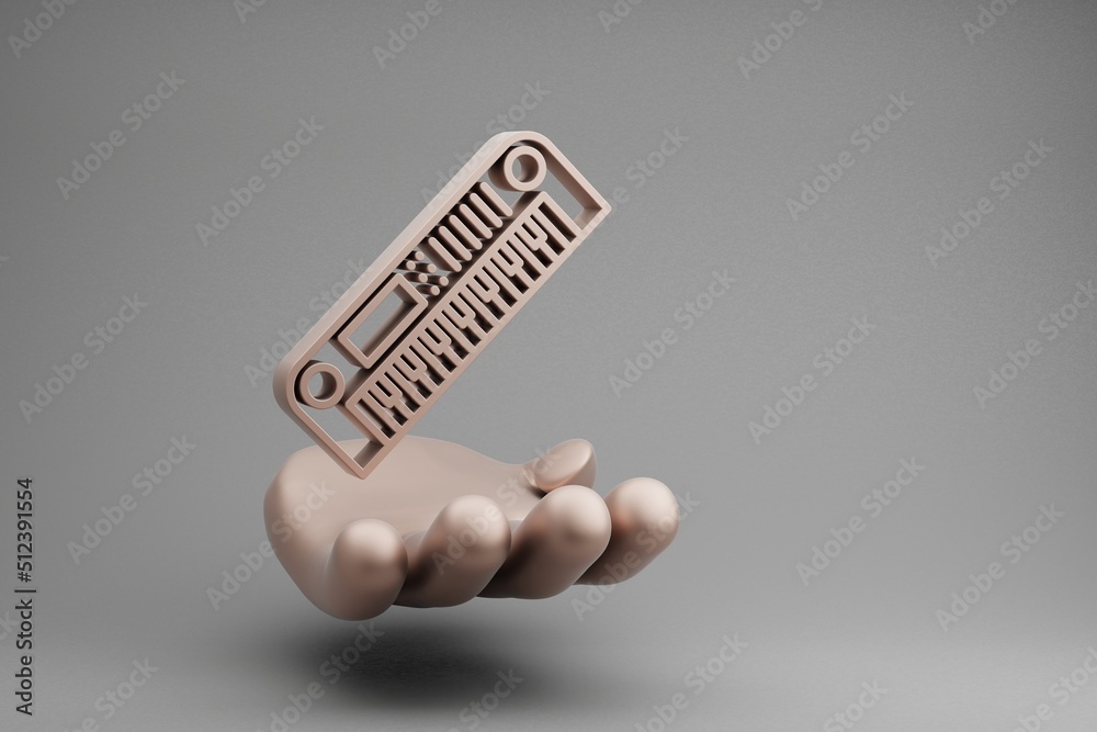 Poster beautiful abstract illustrations golden hand holding musical long synthesizer symbol icon on a gray 