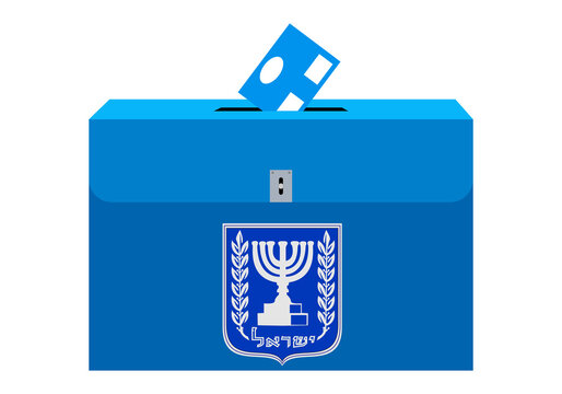 Elecciones en Israel. Urna azul de Israel con papeleta 