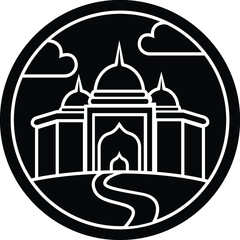 Black and White Cartoon Illustration Vector of a Religious Temple of Worship