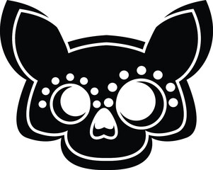 Black and White Cartoon Illustration Vector of a Day of the Dead Face Mask with Ears