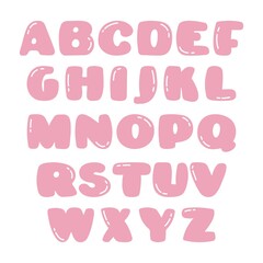 Pink cartoon bubble gum alphabet isolated vector illustration