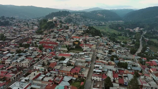 Aerial Houses View San Cristobal De Las Casas Chiapas Green Mountains Drone View