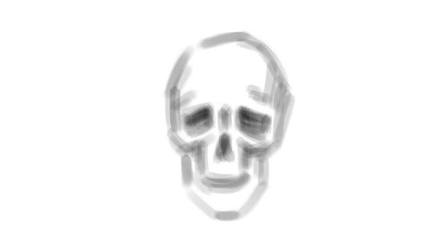 Drawn human skull on a white background. Fear. Death. Horror. Symbol. Holiday Halloween. mystical look. Casting. Human bones. White chalk.