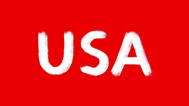 USA inscription. Animated illustration. White letters on a red background. Country America. Freedom. NATO coalition. military power. Fear and horror. The color of blood.