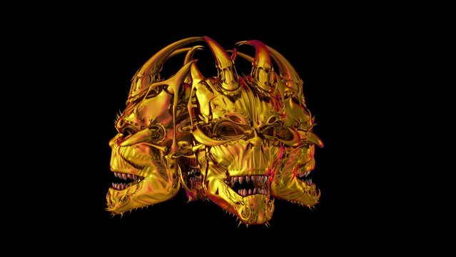 Gold Skulls, animation.Full HD 1920&times;1080.9 Second Long.Transparent Alpha video
