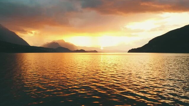 Air footage of Lake Como at the Sunset, Italy