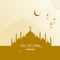 Eid al adha  mubarak colorful golden with mosque stylish design 09