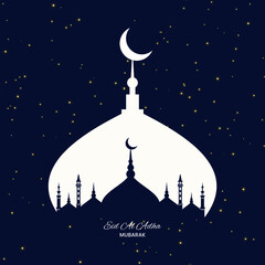 Realistic eid al adha mubarak festival greeting with and mosque design 07