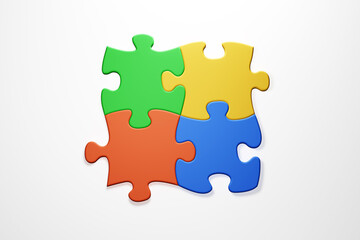 Fototapeta premium 4 colored piece of Jigsaw puzzle, , 3D illustration